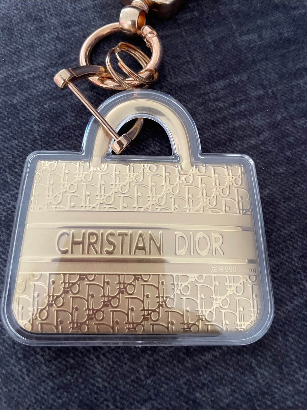 Dior Gold-Tone Logo Bag Charm Keychain with Clear Accents - Picture 2 of 3